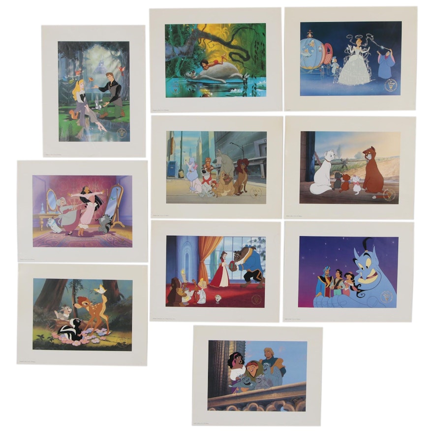 Disney Store Commemorative Offset Lithographs Including "Cinderella" and "Bambi"