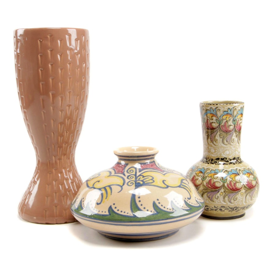 Hand-Painted American and Italian Ceramic Vases, Mid to Late 20th Century