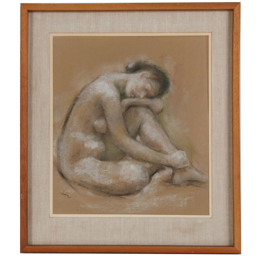 Pastel and Charcoal Figure Study, Mid to Late 20th Century