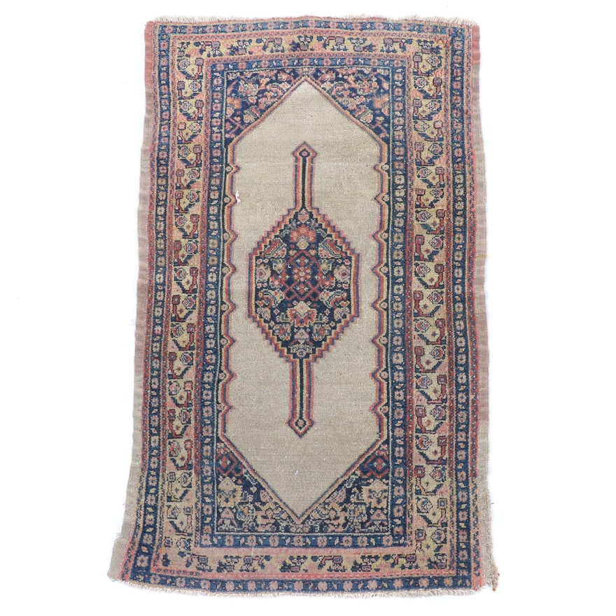 1'11 x 3'5 Hand-Knotted Persian Senneh Wool Rug, 1890-1900s