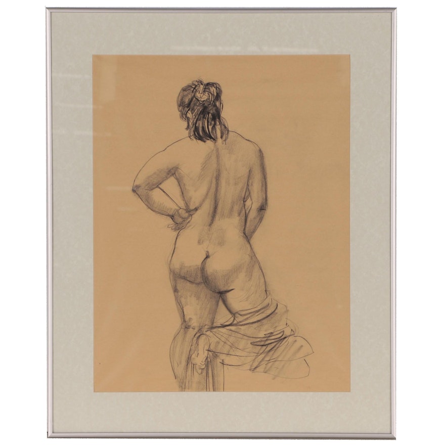 Charcoal Figure Study of Female Nude, Mid to Late 20th Century