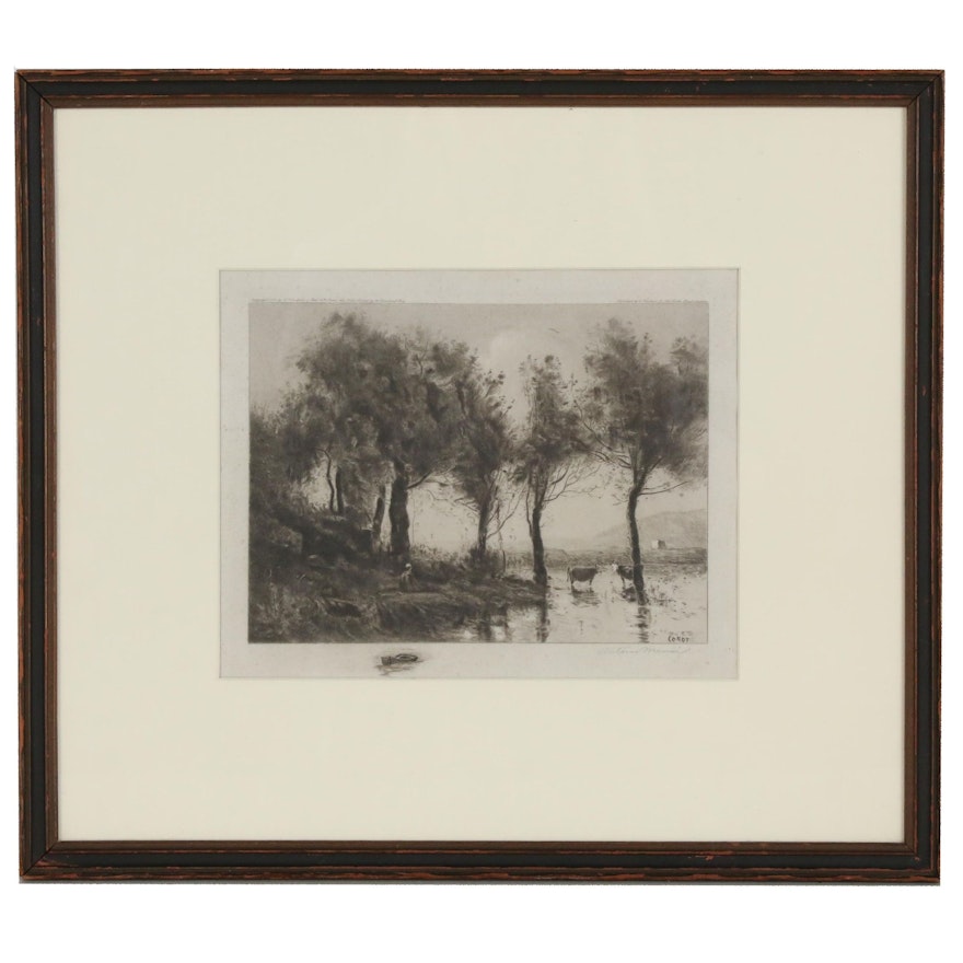 Antoine Monnier Etching After Jean Baptiste Camille Corot "Paysage", 1915