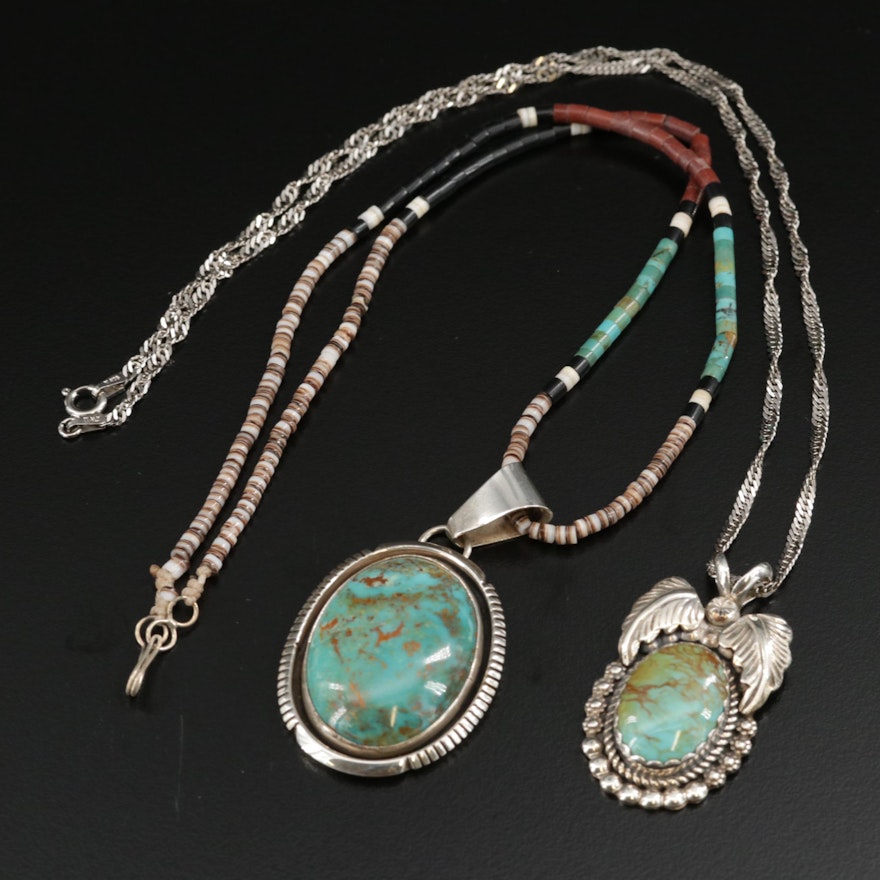 Southwestern Style  Sterling Silver Turquoise and Shell Necklaces