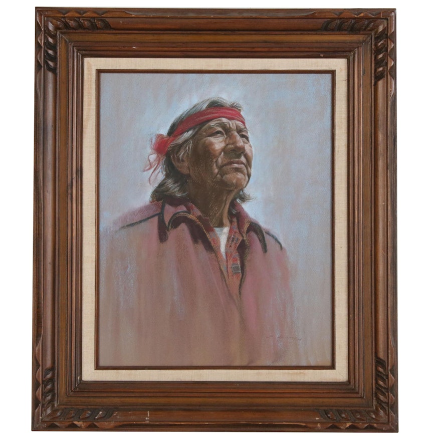 Portrait Pastel Drawing of Native American Elder