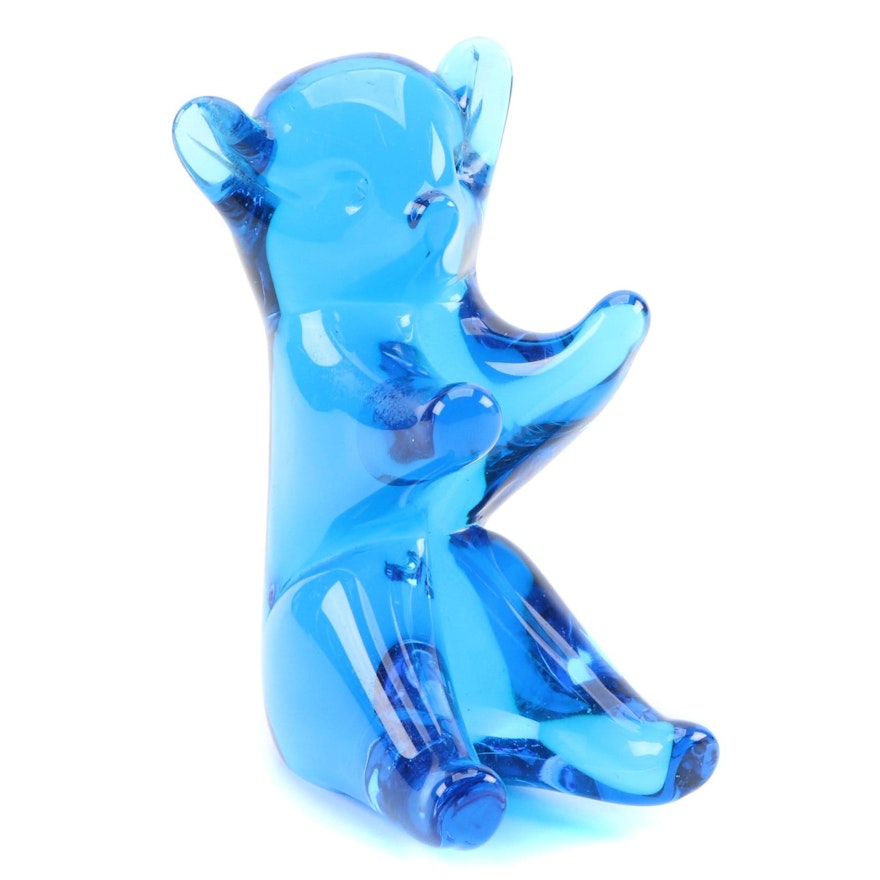 Cobalt Blue Art Glass Teddy Bear Figurine