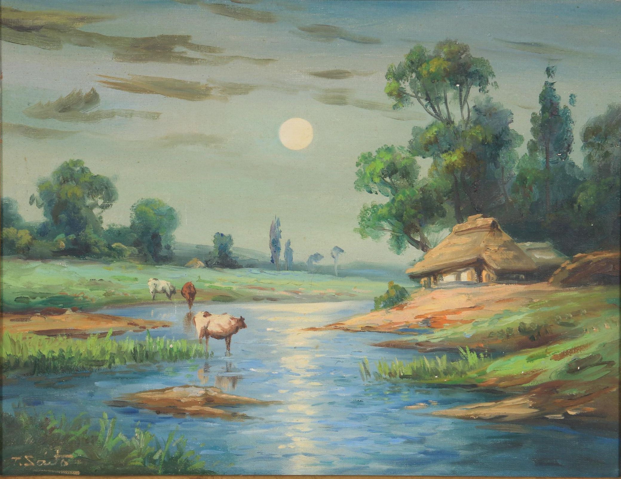 Toyosaku Saito River Landscape Oil Painting