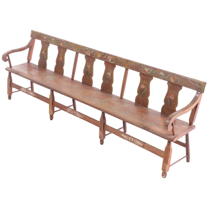 American Primitive Painted Wood Long Bench, Mid 19th Century