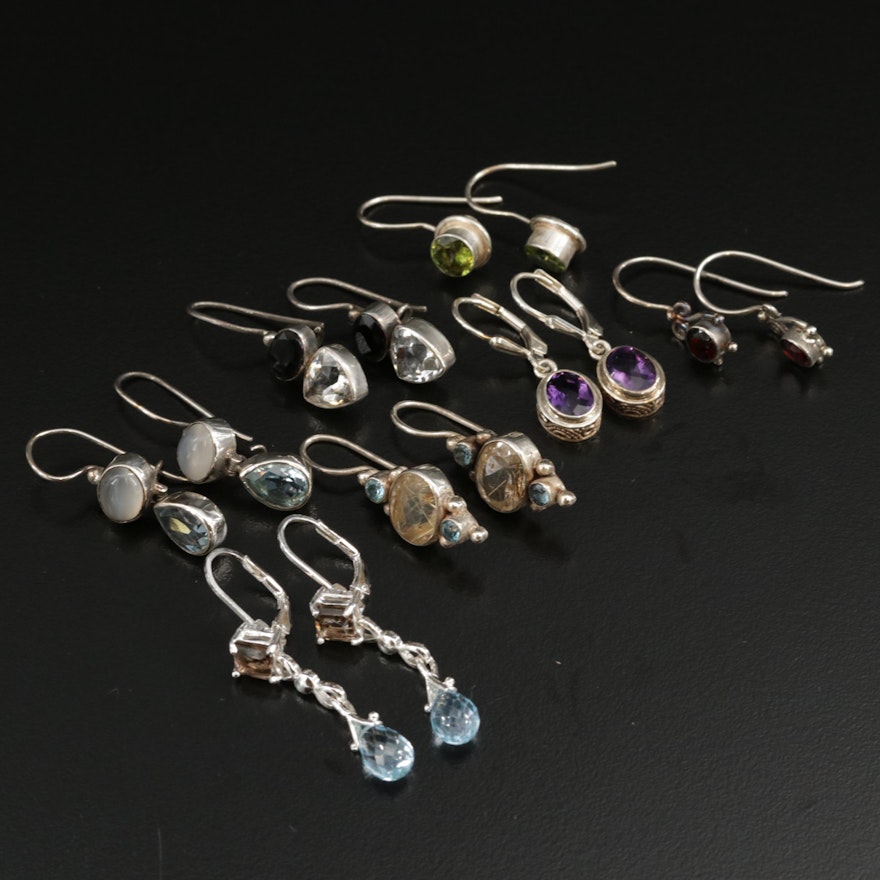 Vintage Sterling Silver Gemstone Dangle Earrings Including Sajen