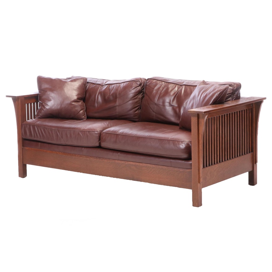 Stickley Arts & Crafts Oak and Leather Sofa