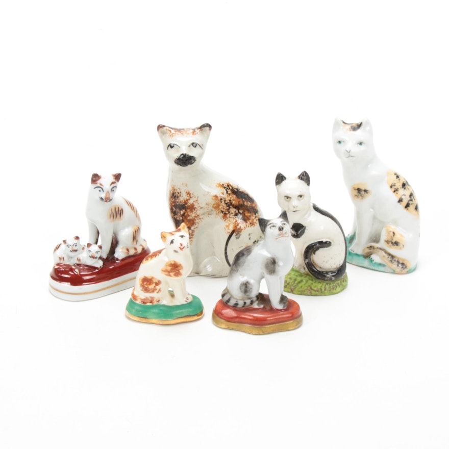 Staffordshire, Chelsea and Sampson Style Cat Figurines