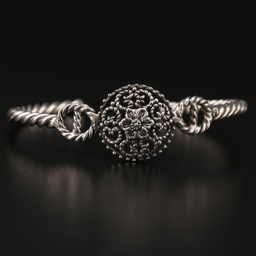 Sterling Silver Twisted Flower Cuff