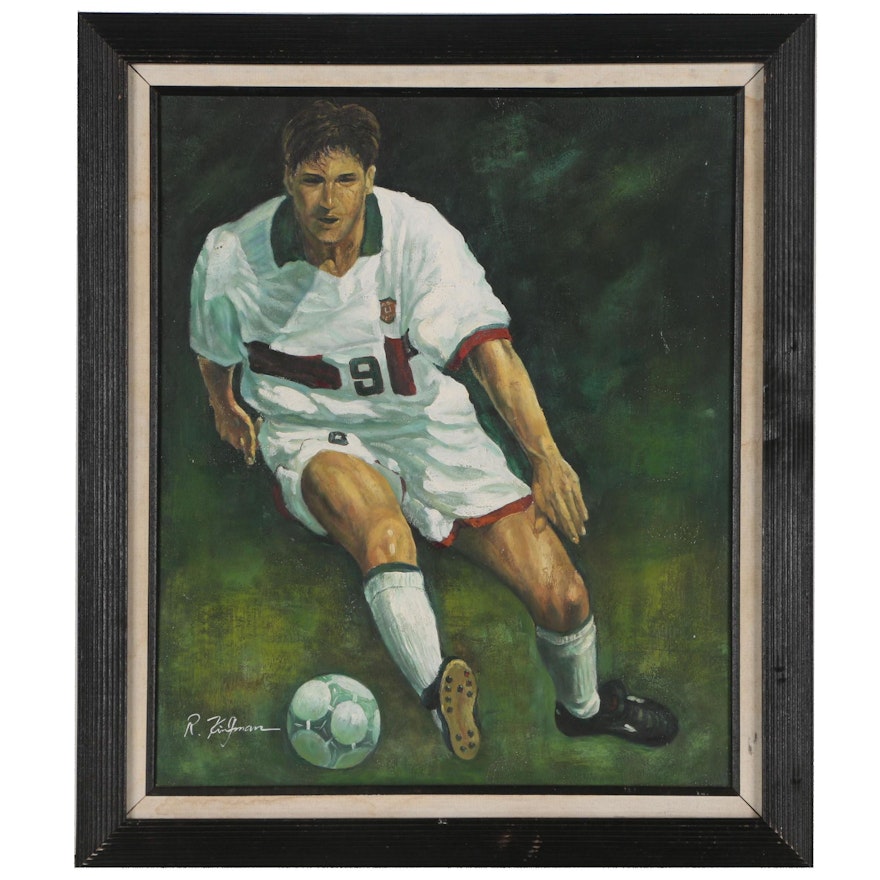 R. Kingman Oil Painting of Soccer Player