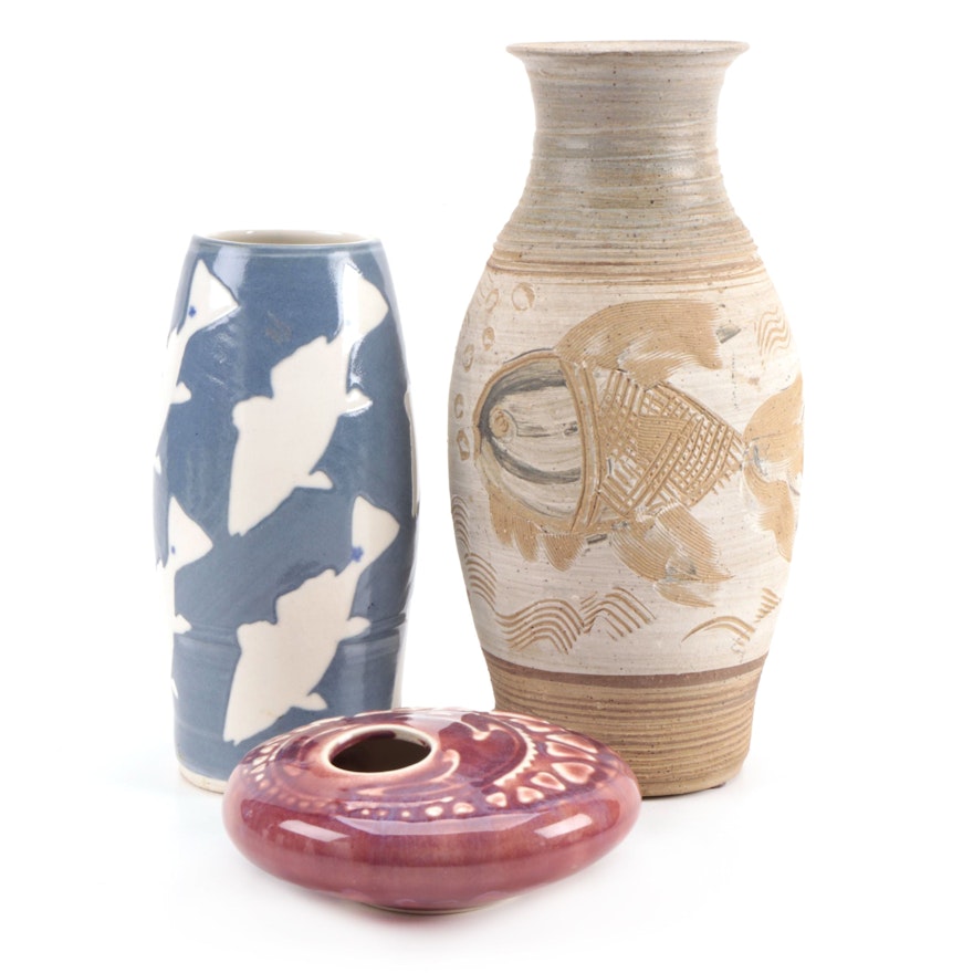 Artisan Made Ceramic Vases and Floral Frog