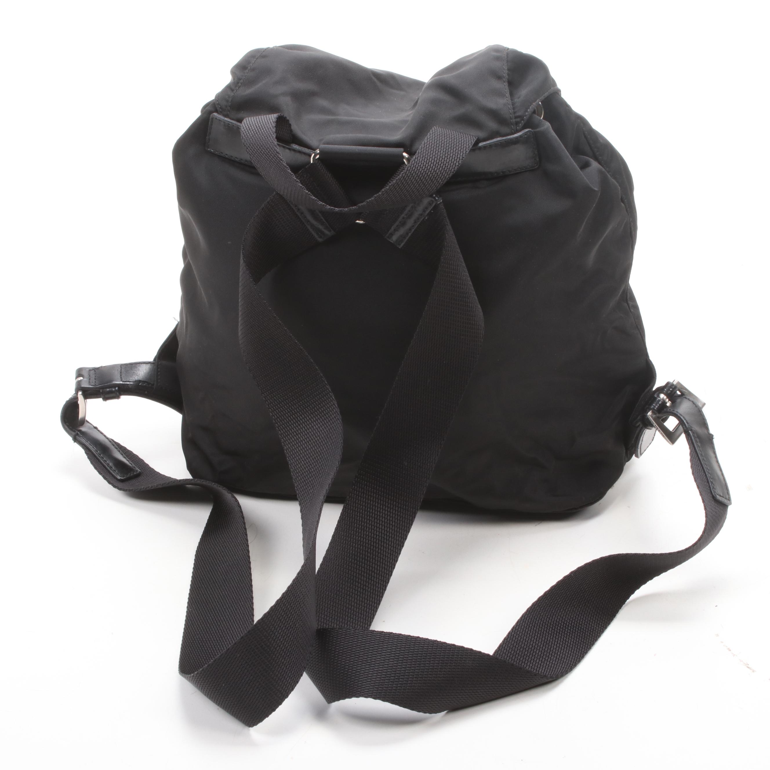 Prada Black Tessuto Nylon and Leather Backpack Purse