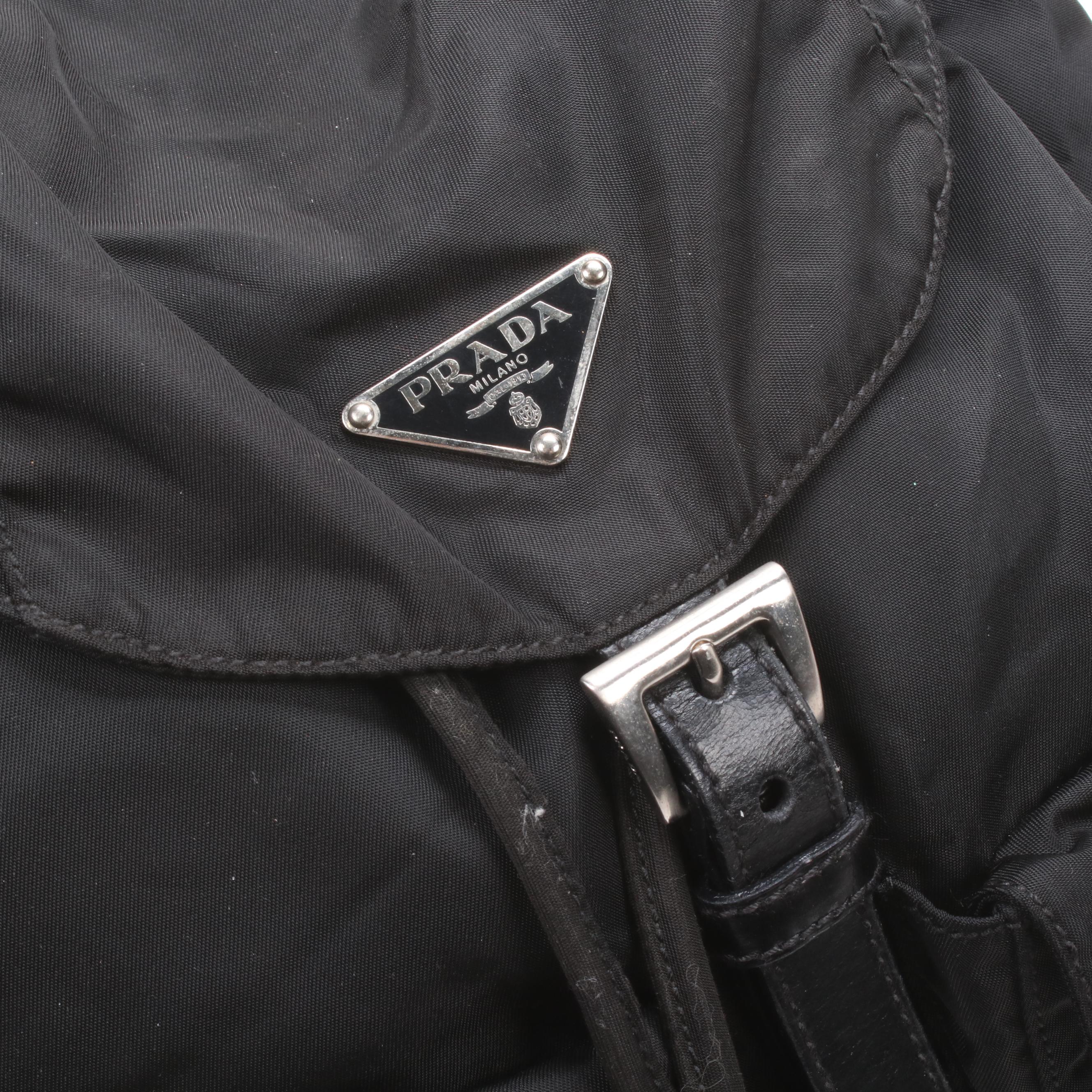Prada Black Tessuto Nylon and Leather Backpack Purse