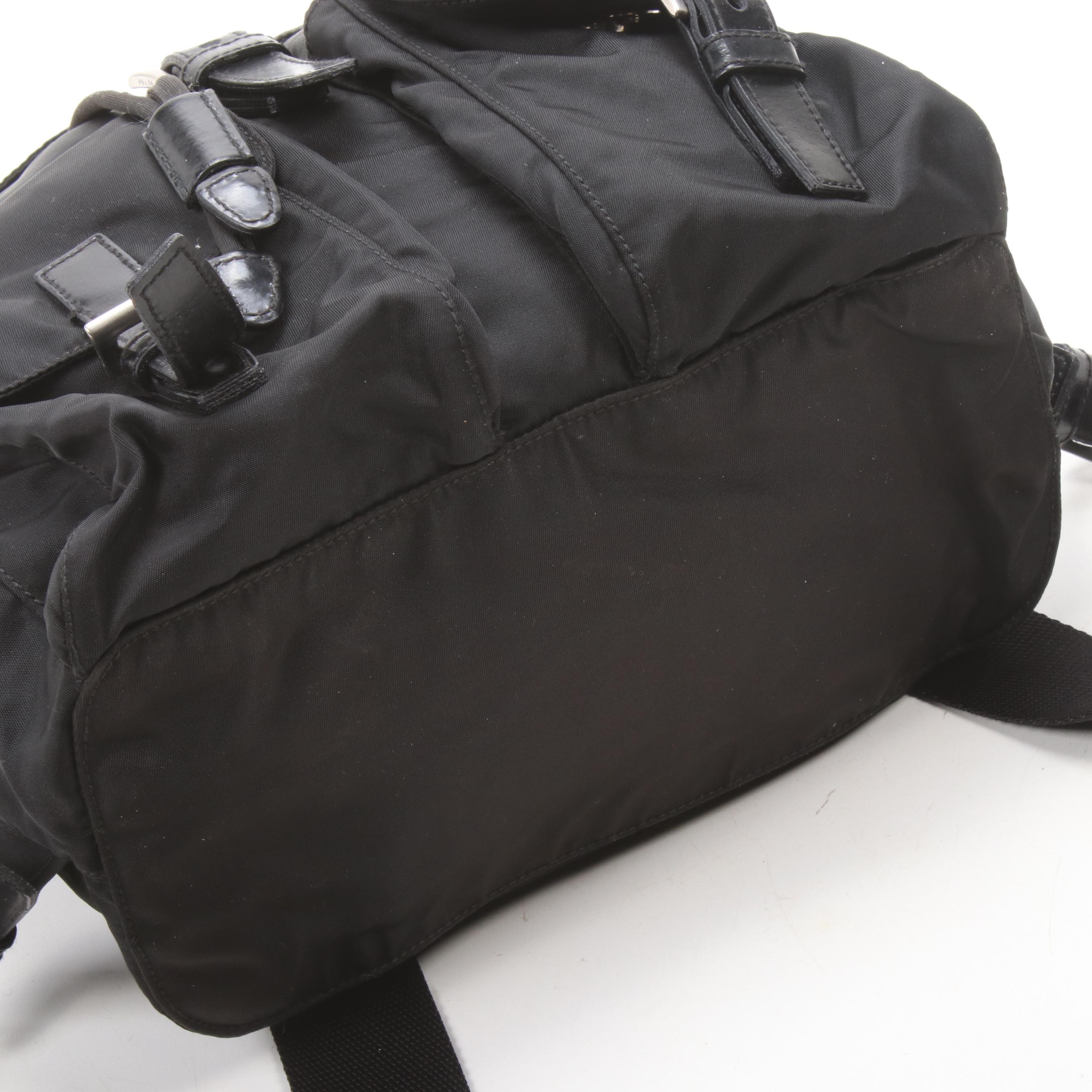 Prada Black Tessuto Nylon and Leather Backpack Purse