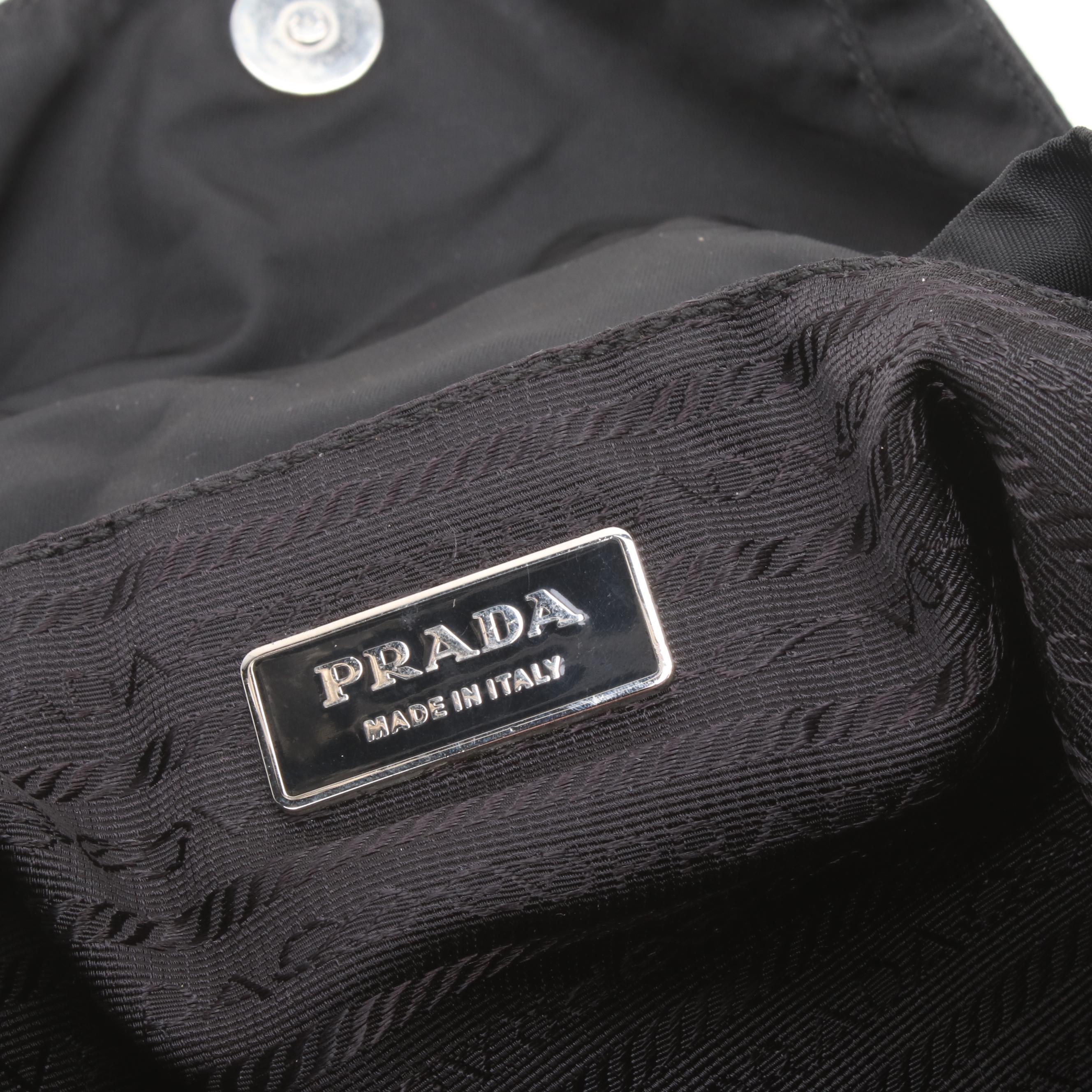 Prada Black Tessuto Nylon and Leather Backpack Purse