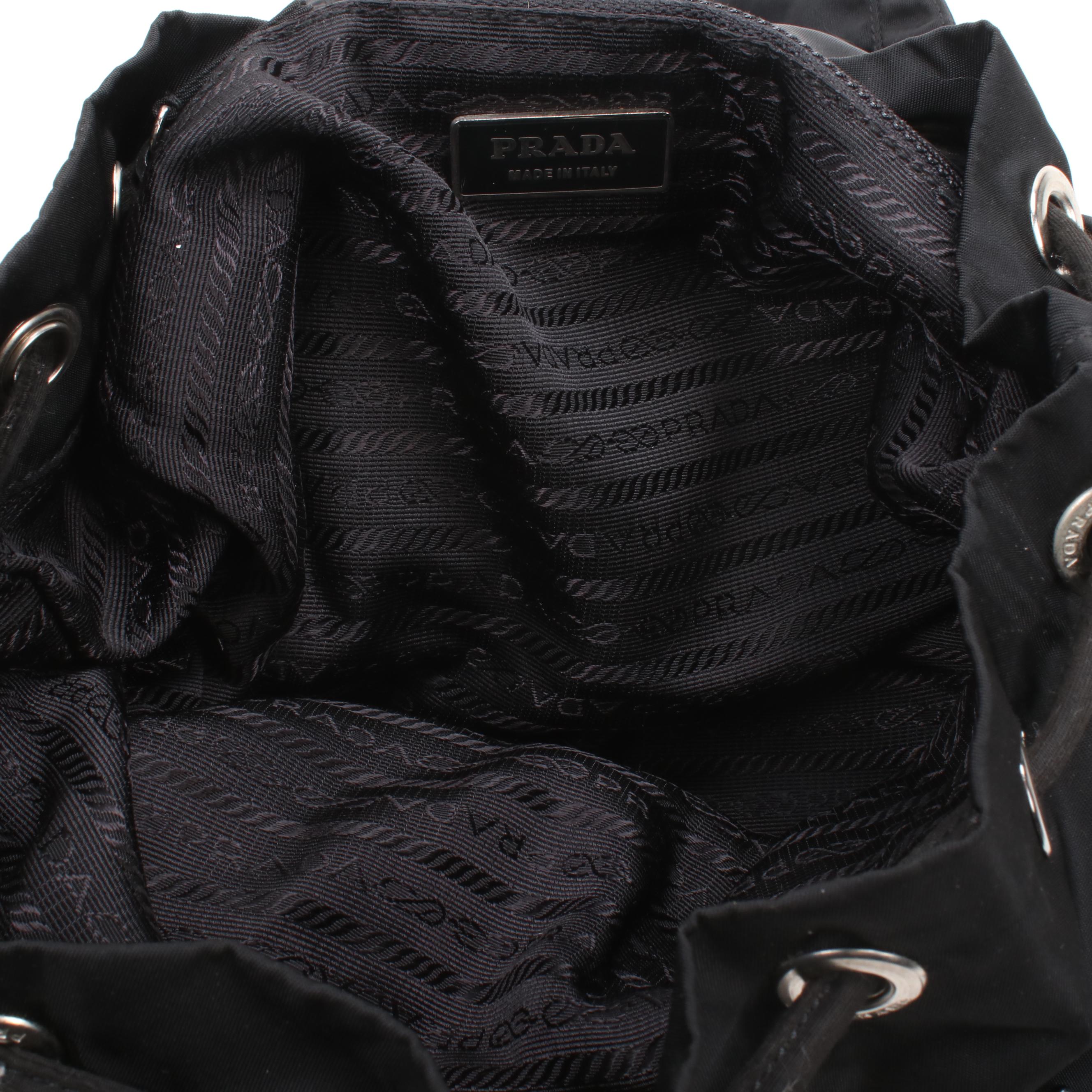 Prada Black Tessuto Nylon and Leather Backpack Purse