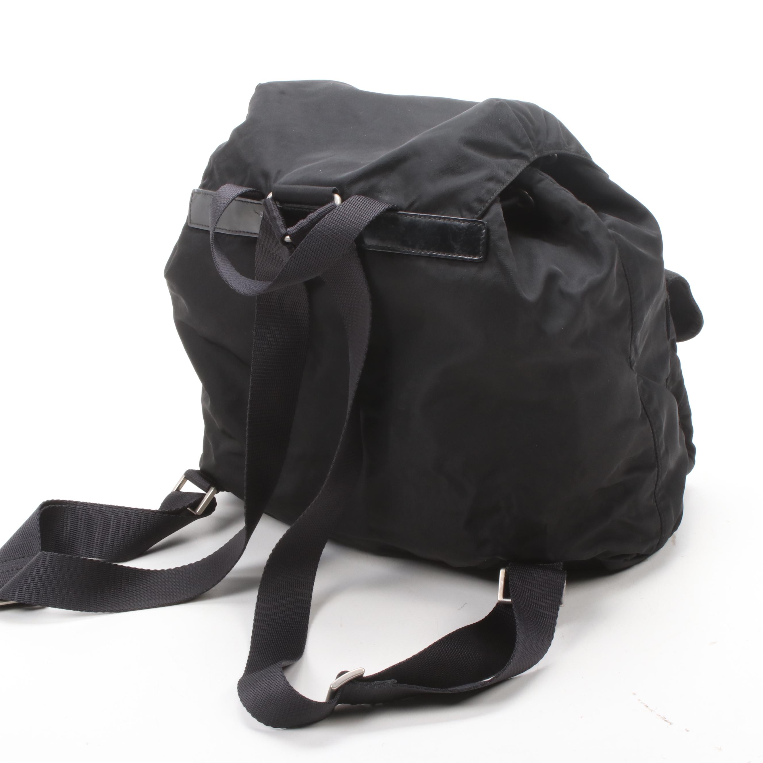Prada Black Tessuto Nylon and Leather Backpack Purse