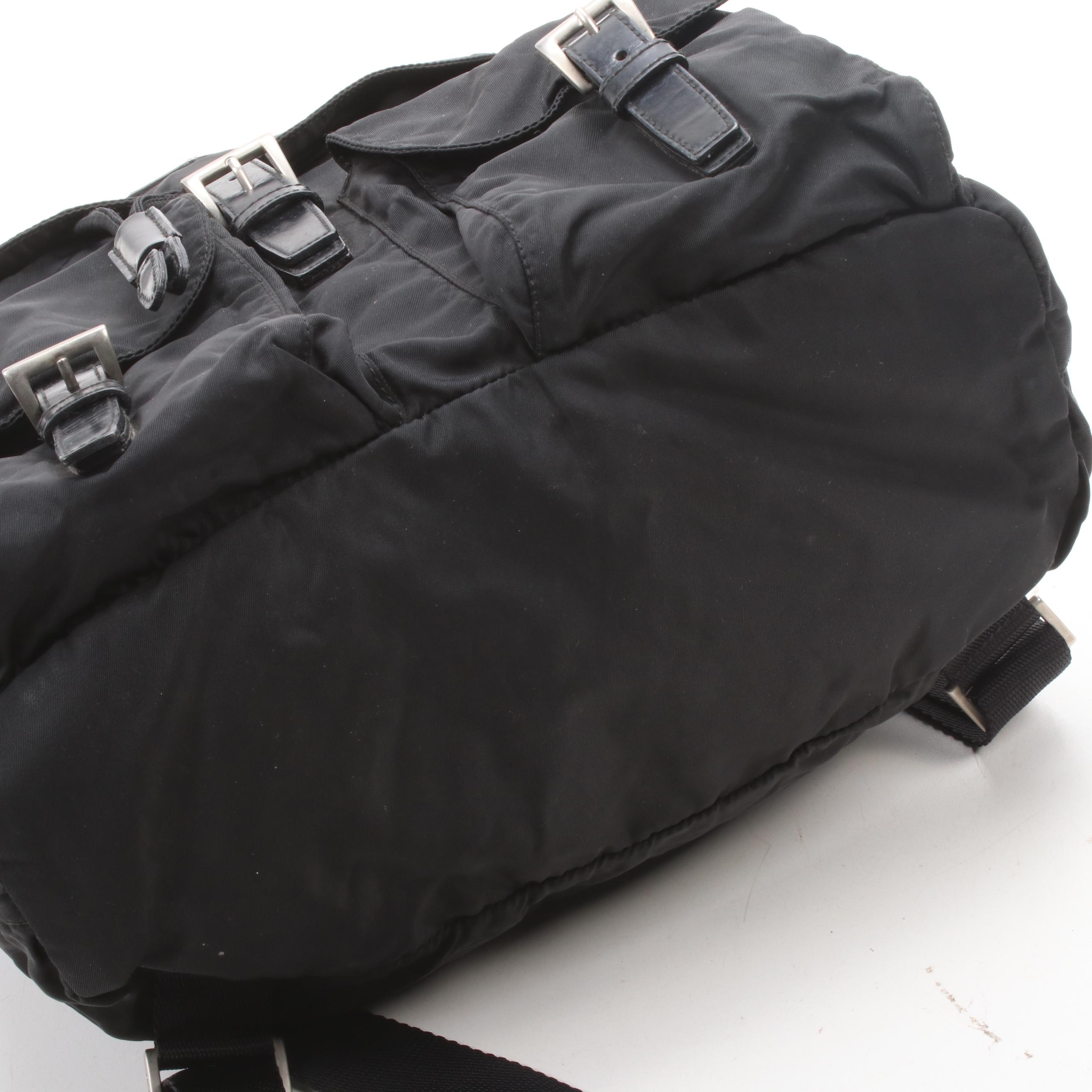 Prada Black Tessuto Nylon and Leather Backpack Purse