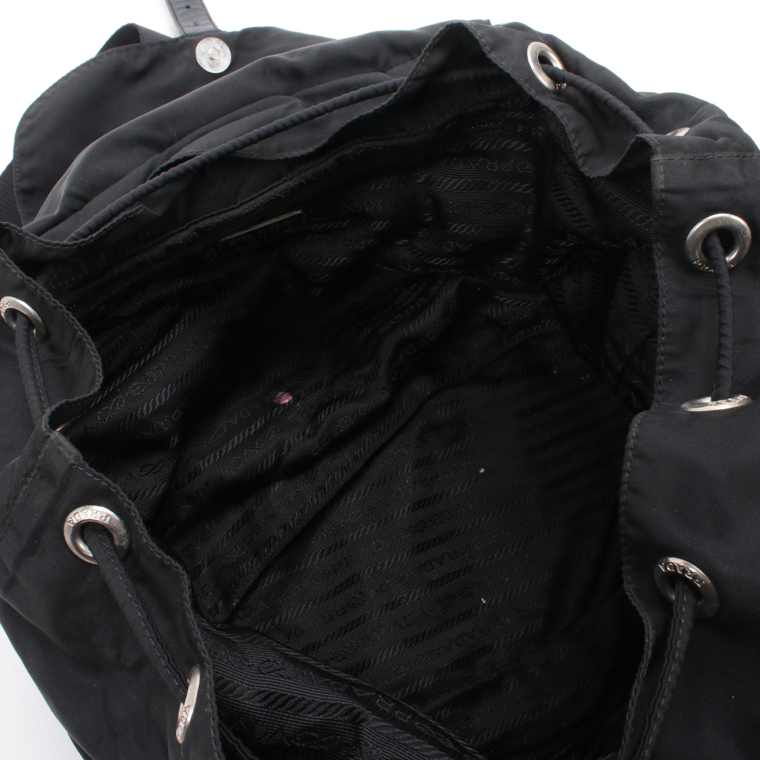 Prada Black Tessuto Nylon and Leather Backpack Purse