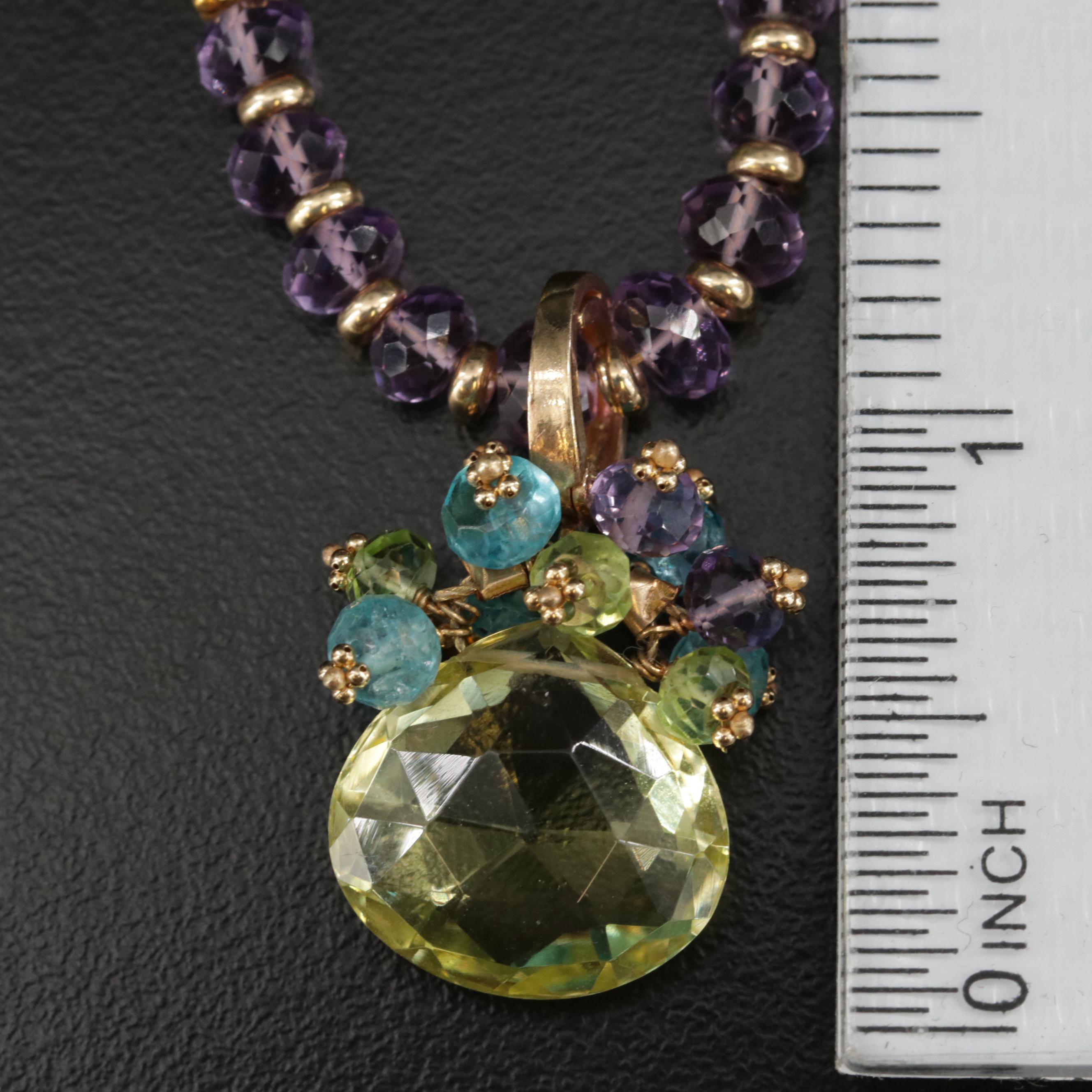 J. Daley Design 14K Yellow Gold Peridot and Gemstone Beaded Pendant Necklace