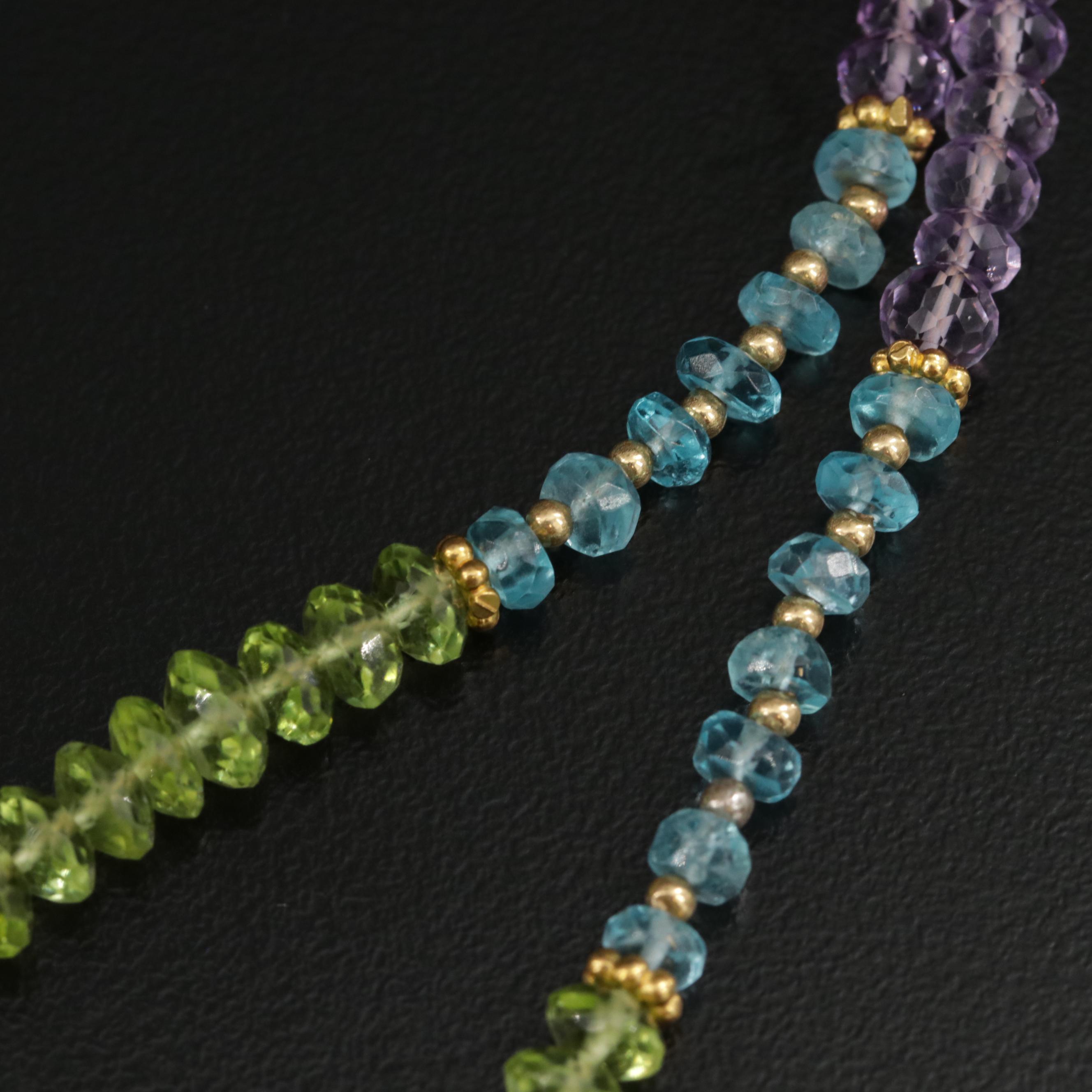 J. Daley Design 14K Yellow Gold Peridot and Gemstone Beaded Pendant Necklace