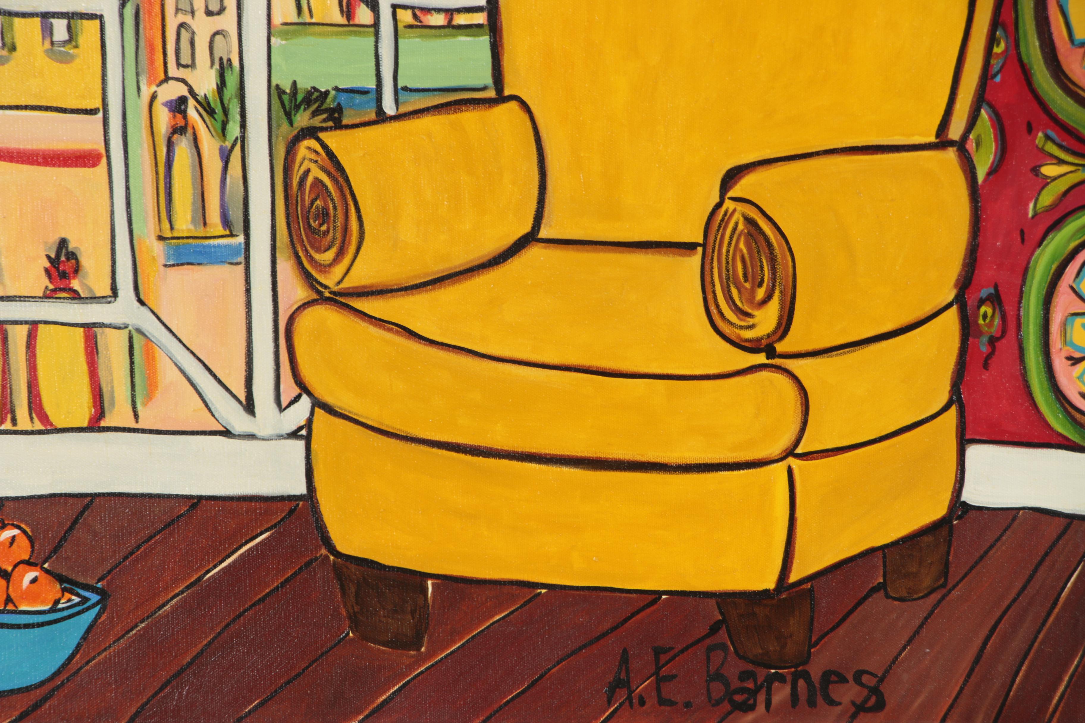 A.E. Barnes Acrylic Painting of Interior Scene