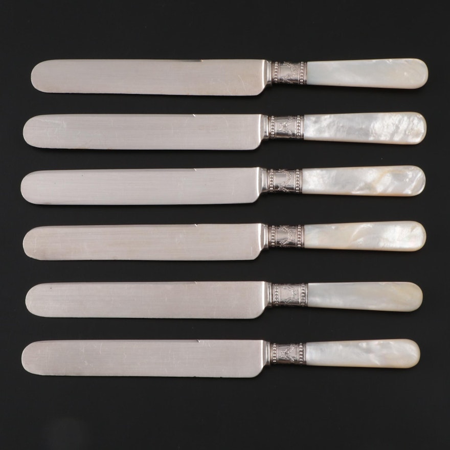 Meriden Cutlery Co. Mother-of-Pearl Handled Silver Plate Knives