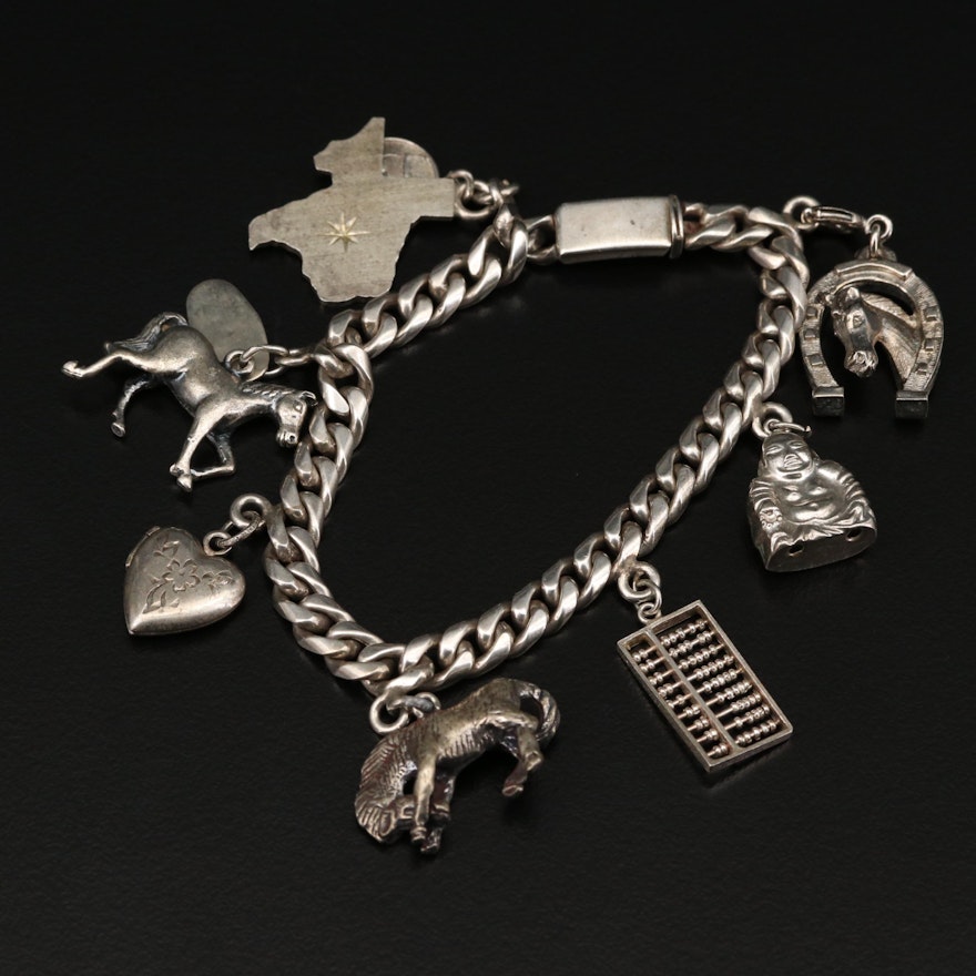 Vintage Sterling Silver Charm Bracelet Featuring Southwestern Themed Charms