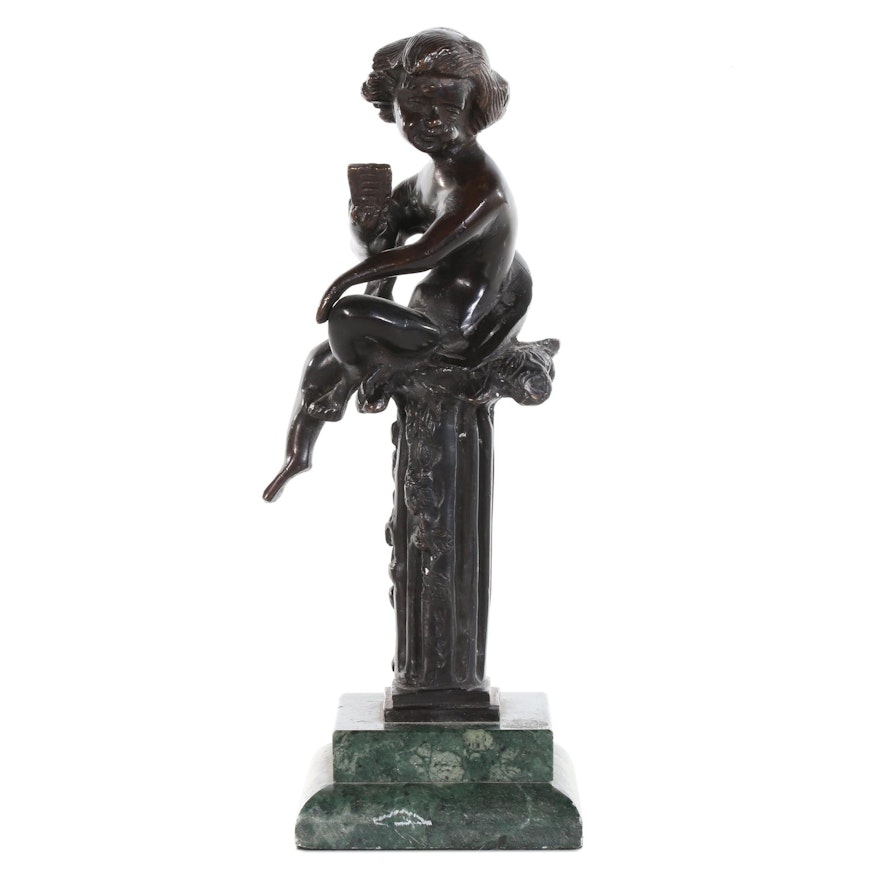 Greek Revival Style Bronze Statue of Boy with Flute