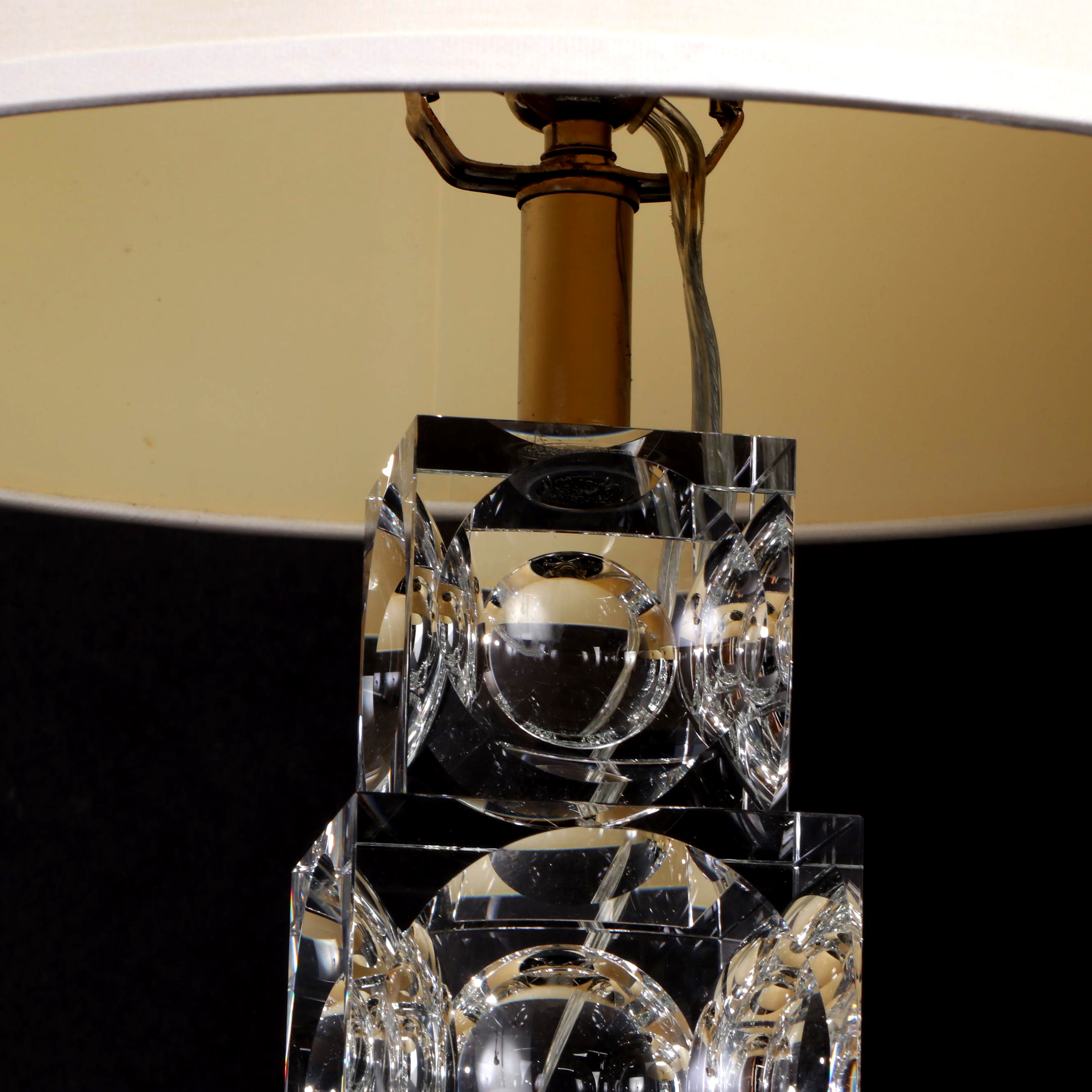 Simon Pearce Graduated Stacked Glass Cubes Table Lamp Pair