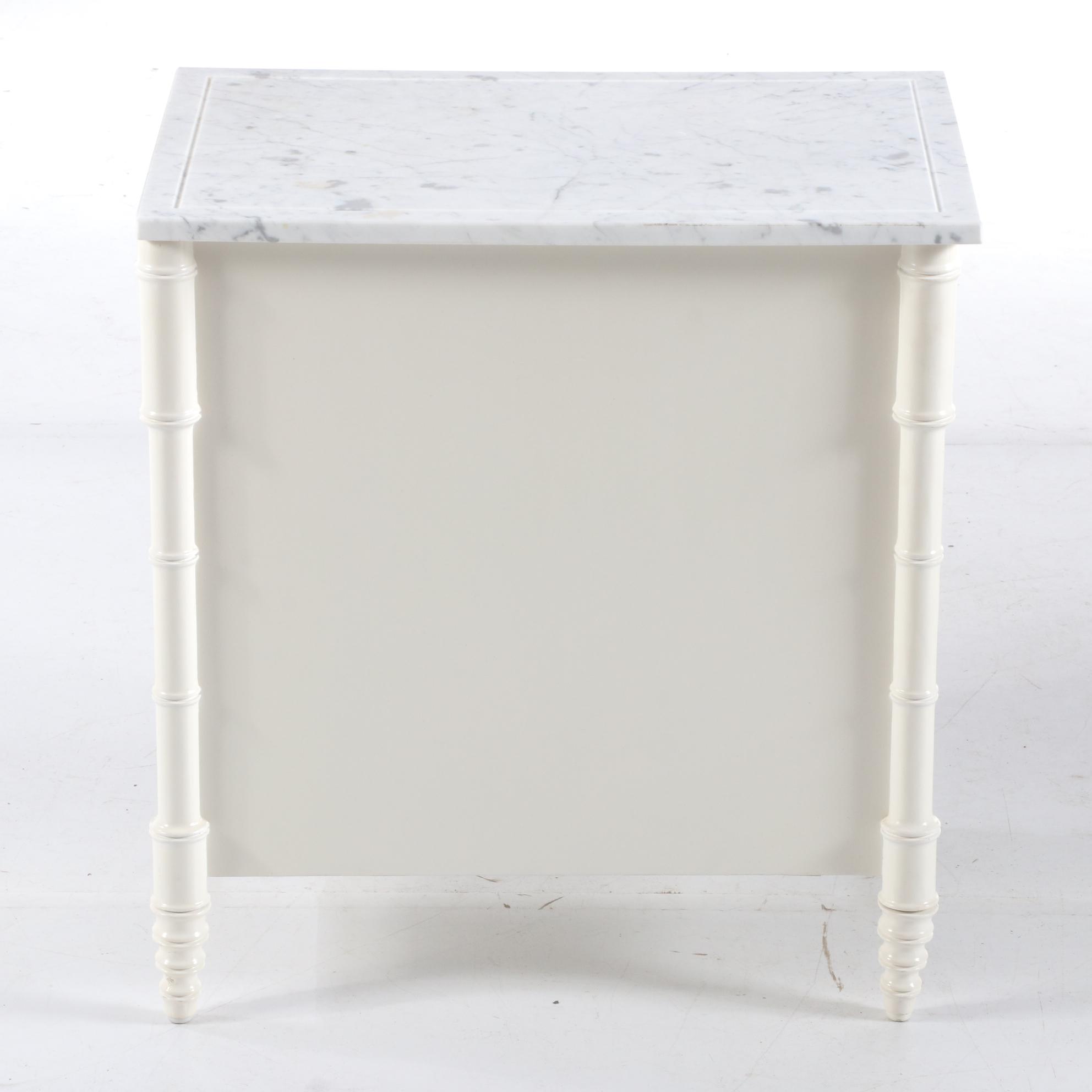 Williams-Sonoma "Hampstead" White Lacquer Marble Top Nightstand