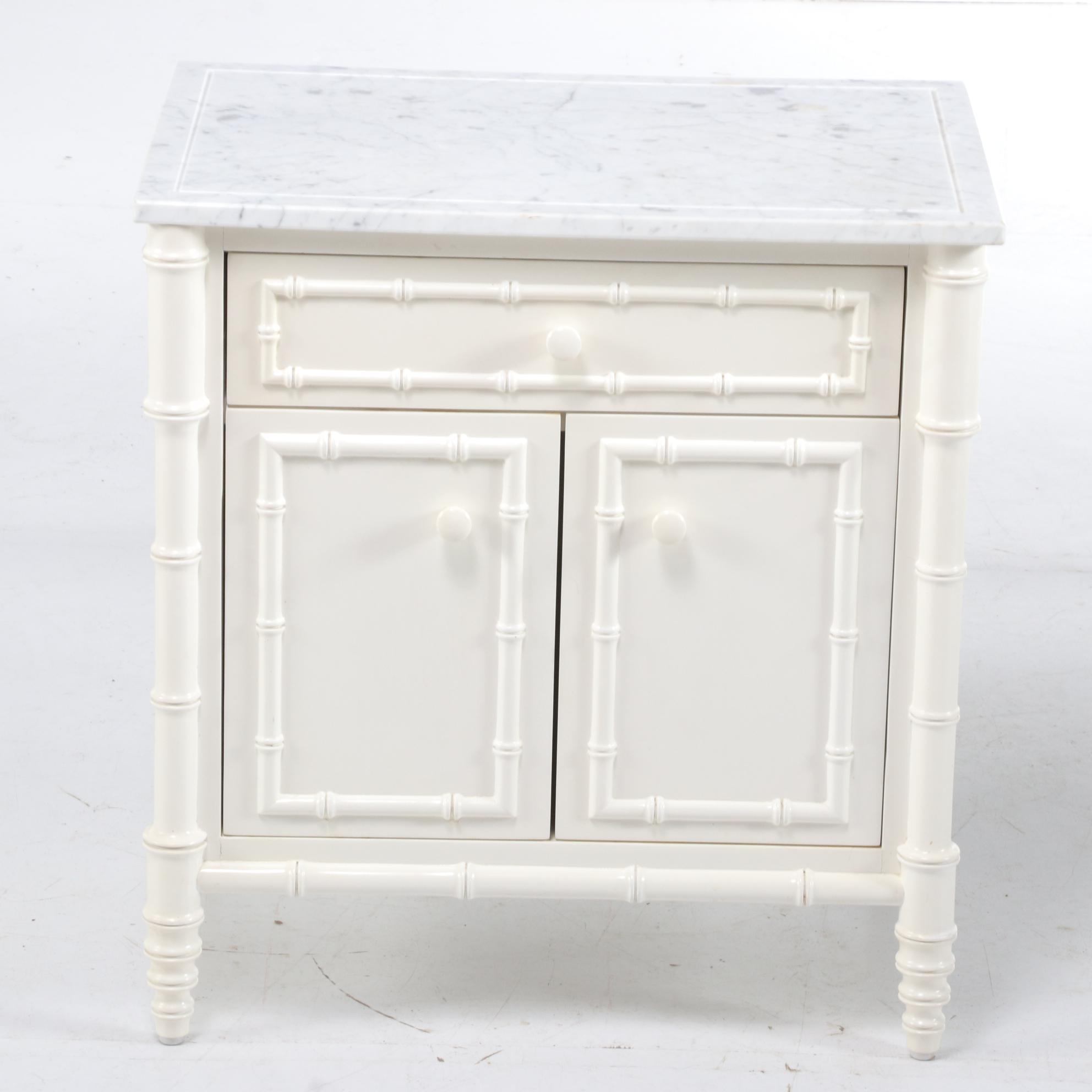 Williams-Sonoma "Hampstead" White Lacquer Marble Top Nightstand