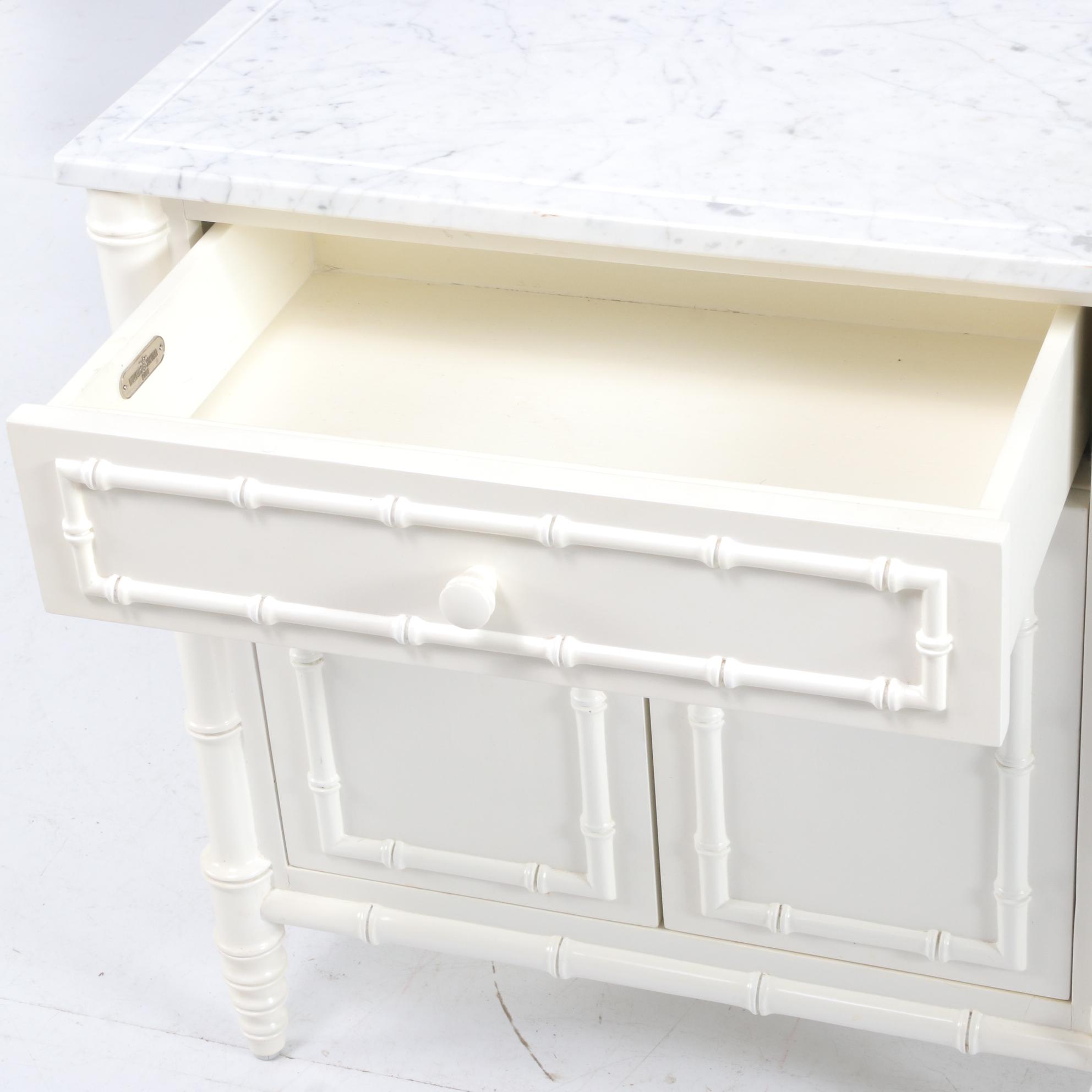 Williams-Sonoma "Hampstead" White Lacquer Marble Top Nightstand