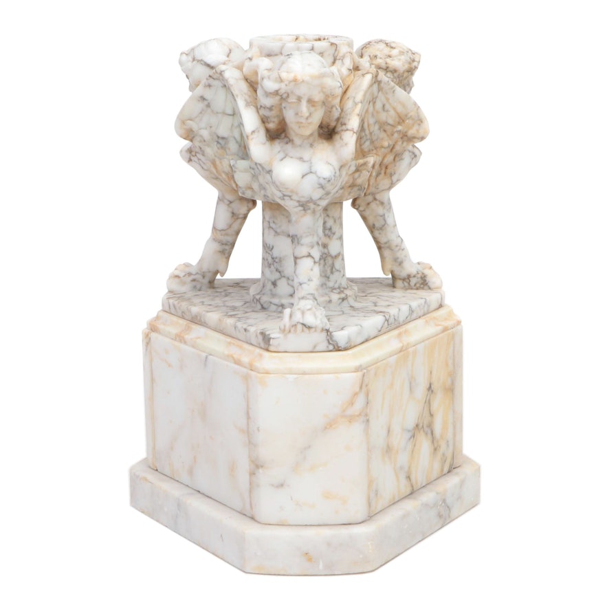 Greek Revival Carved Marble Base with Sphinx Motif