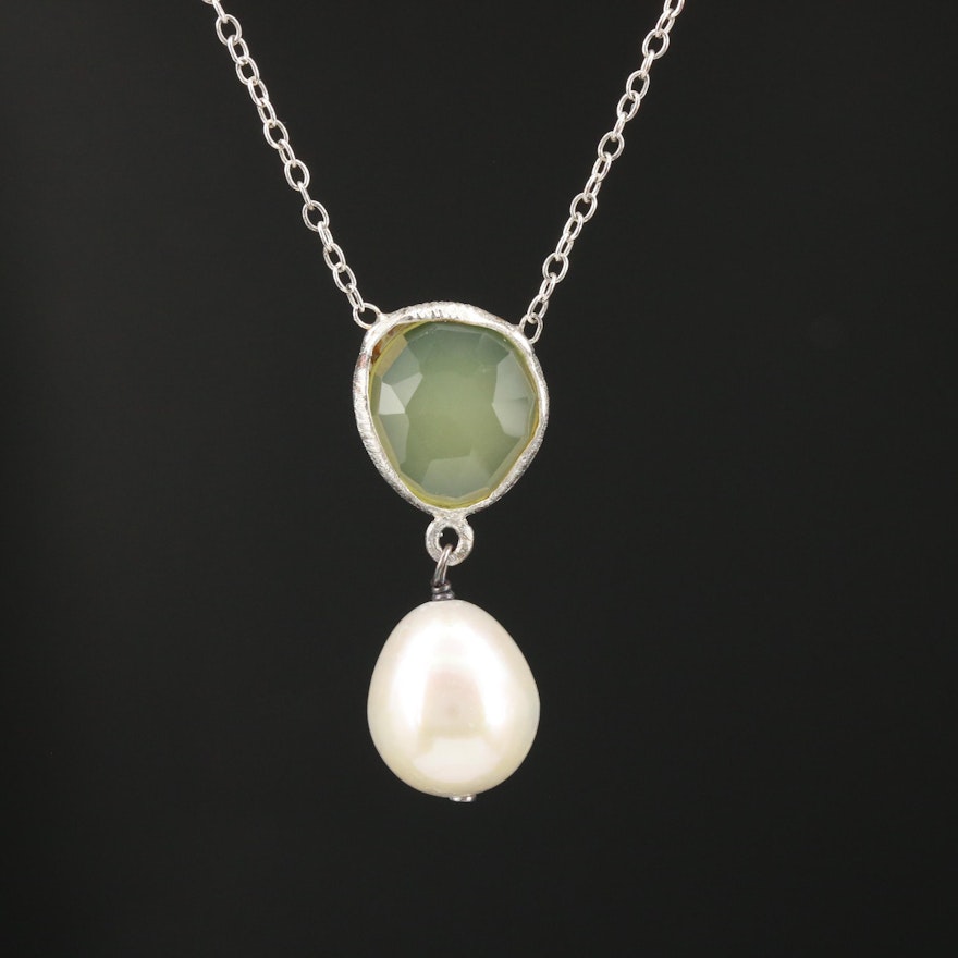 Sterling Silver Pearl and Citrine Lavalier Necklace