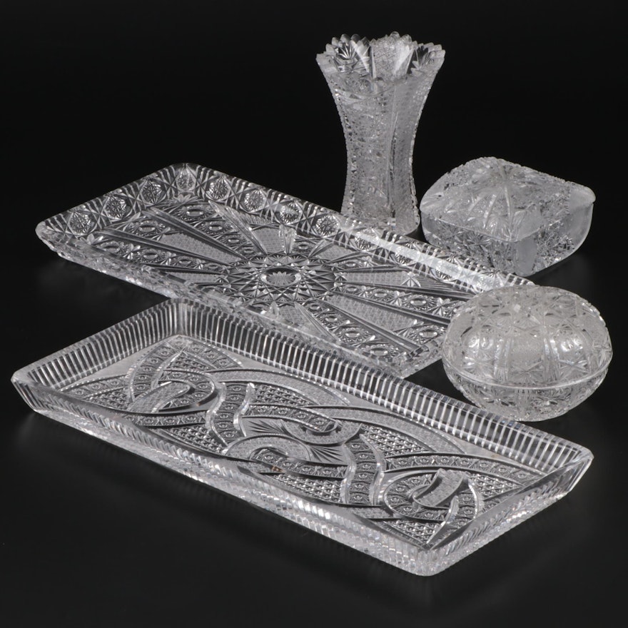 Austrian Cut Glass Trays, Vase and Trinket Dishes