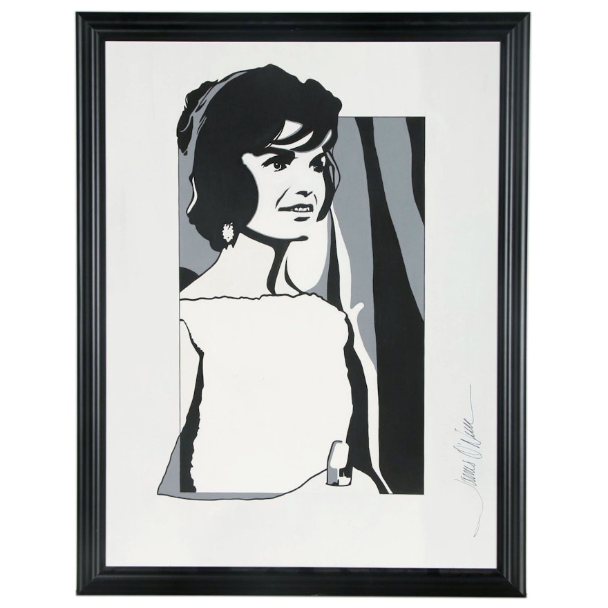 Stylized Greyscale Portrait Painting of Jackie Kennedy