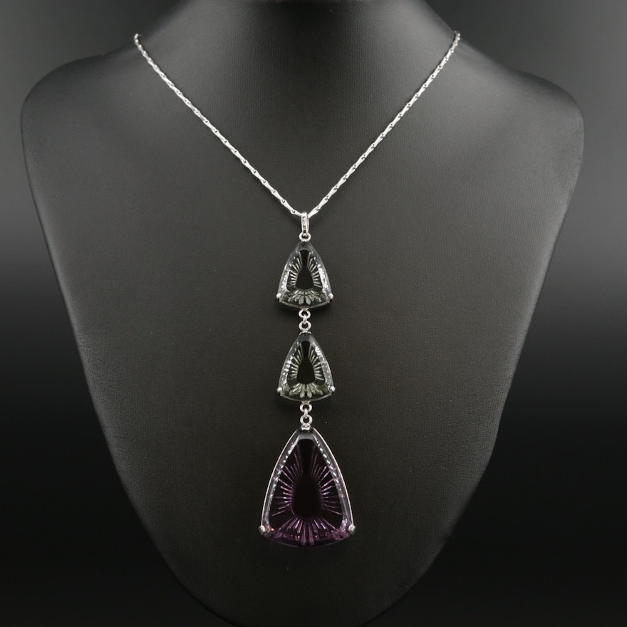 Lalique "Violet Ice Light" Sterling Silver Crystal Drop Pendant Necklace