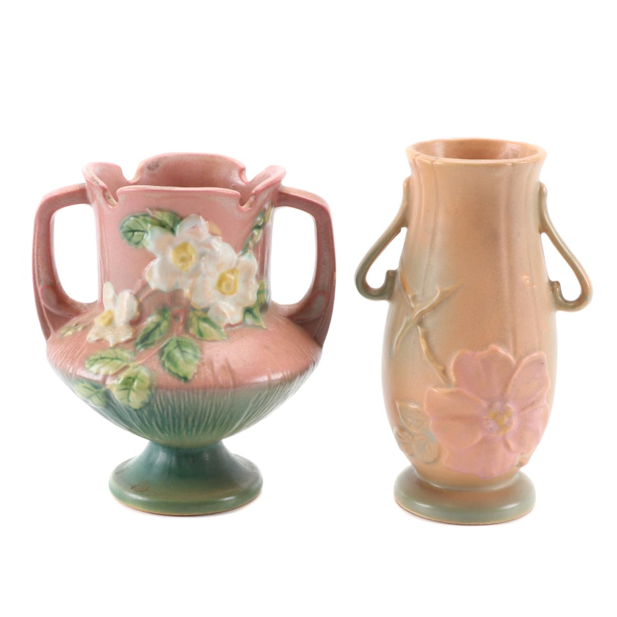 Weller and Roseville Matte Glaze Earthenware Art Pottery Vases, Mid-20th Century