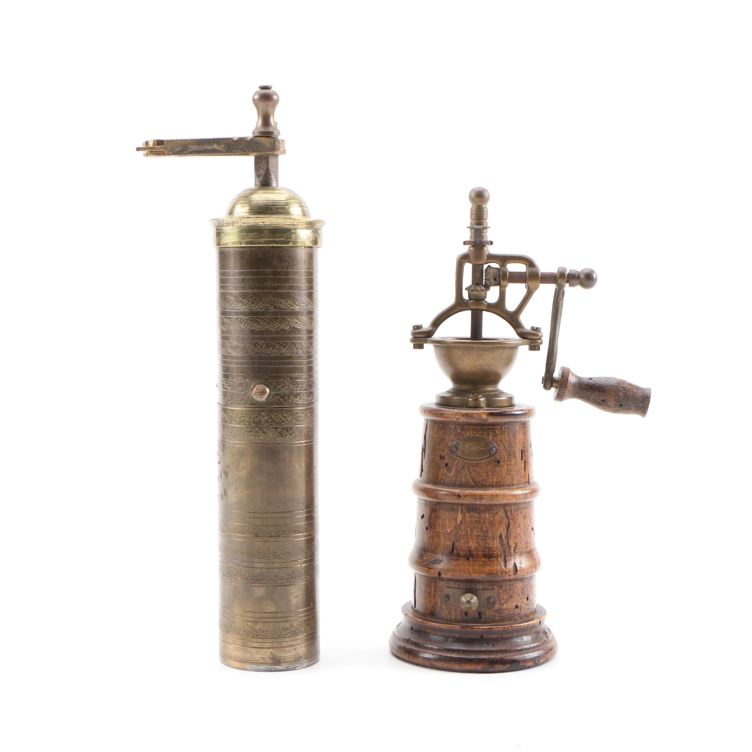 Metal and Turned Wood Pepper Mills