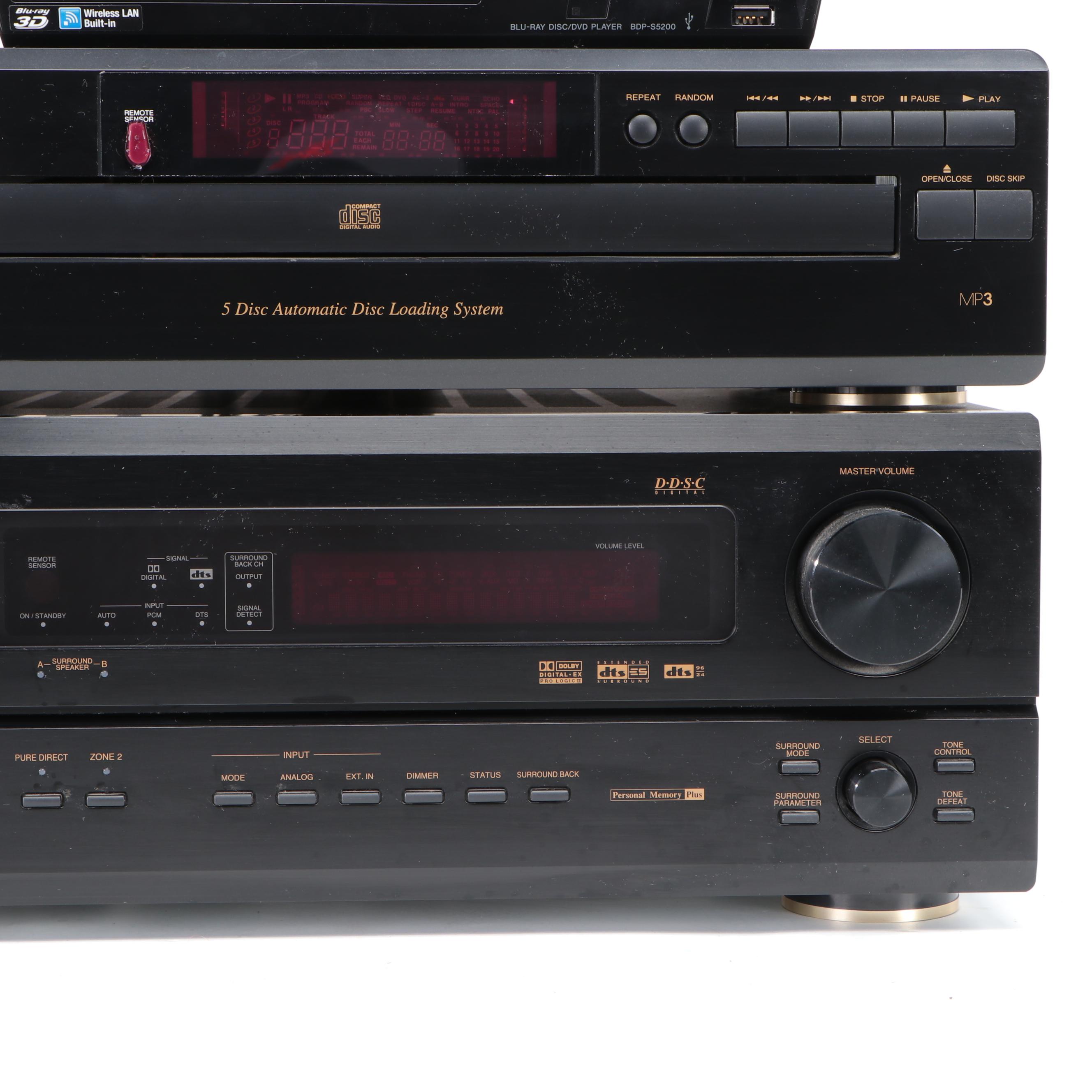 Denon 5 Disc CD Player and Receiver with Sony Blu-Ray DVD Player