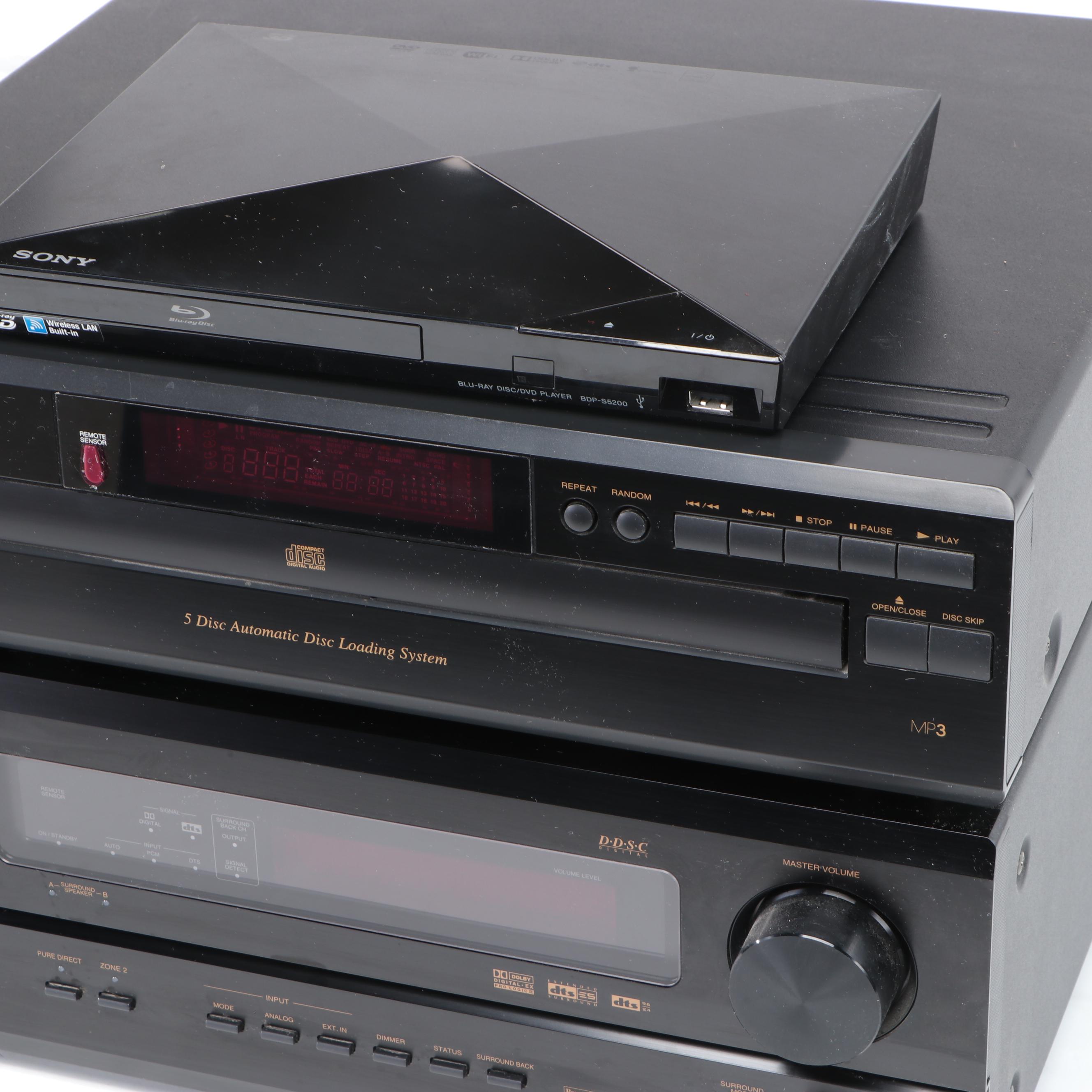 Denon 5 Disc CD Player and Receiver with Sony Blu-Ray DVD Player