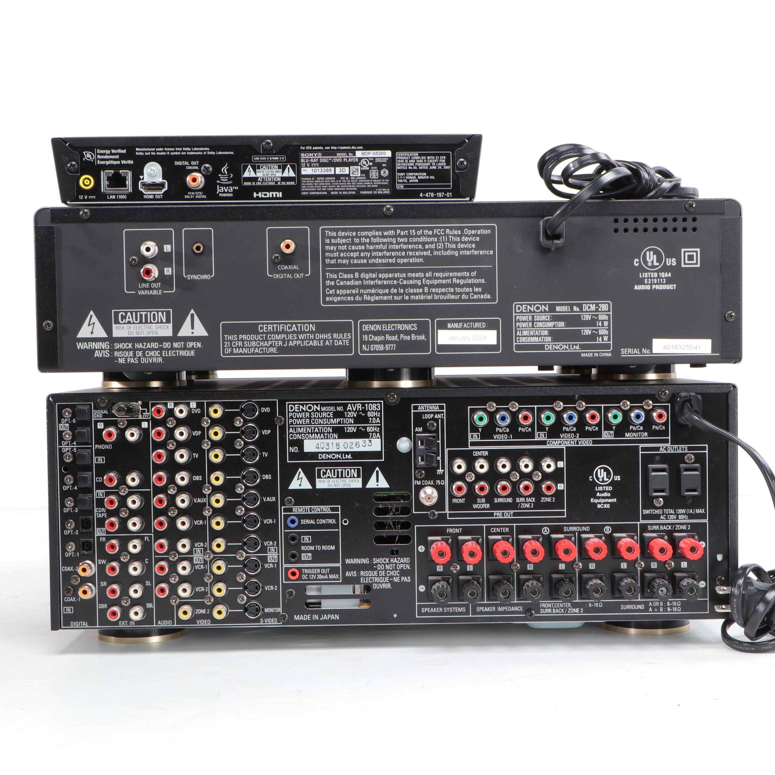 Denon 5 Disc CD Player and Receiver with Sony Blu-Ray DVD Player