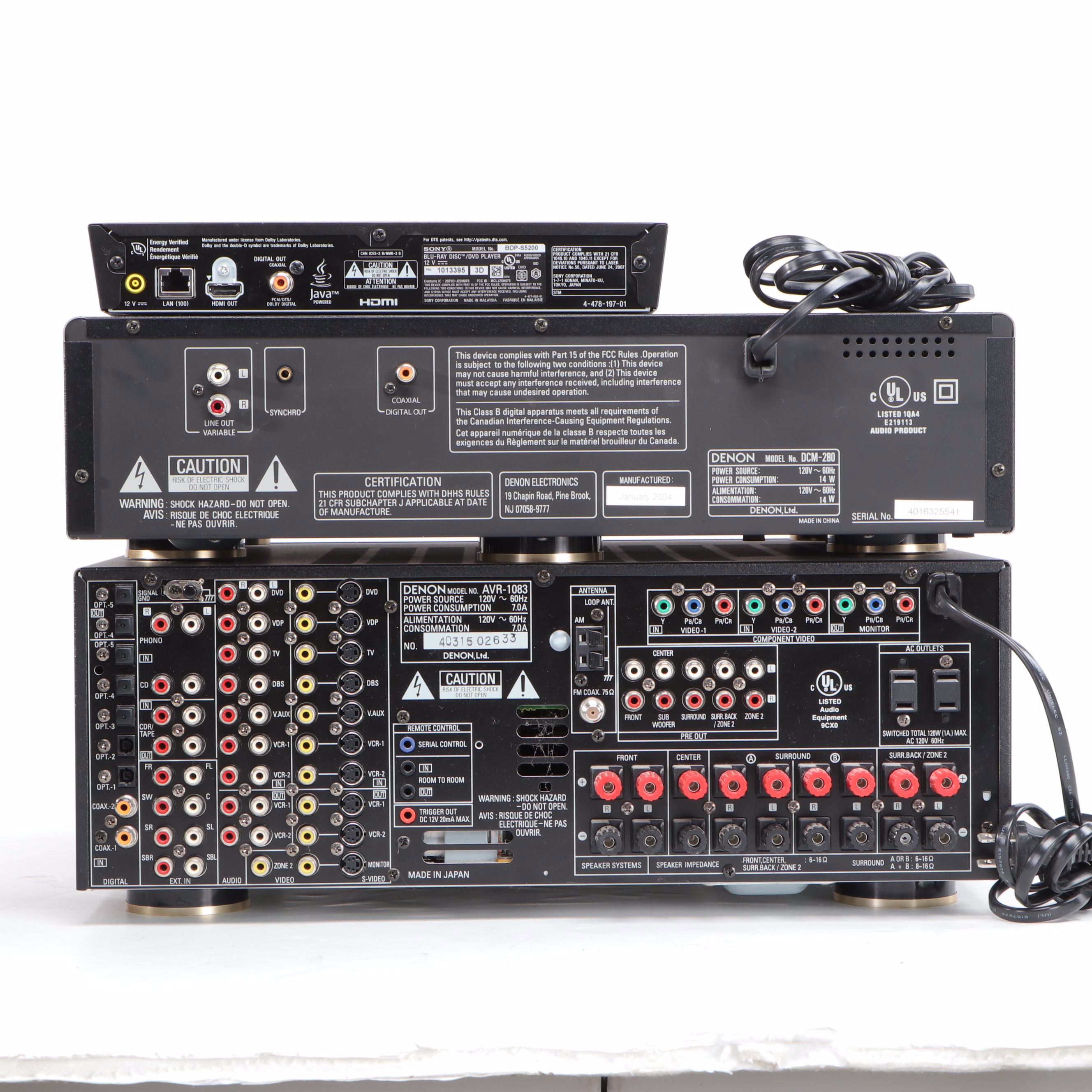 Denon 5 Disc CD Player and Receiver with Sony Blu-Ray DVD Player