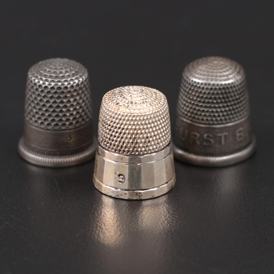 Sterling Silver and Silver Plate Thimbles Including Simons Brothers