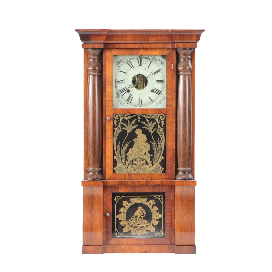 Seth Thomas 8 Day Pillar Mantel Clock with Reverse Glass Painting