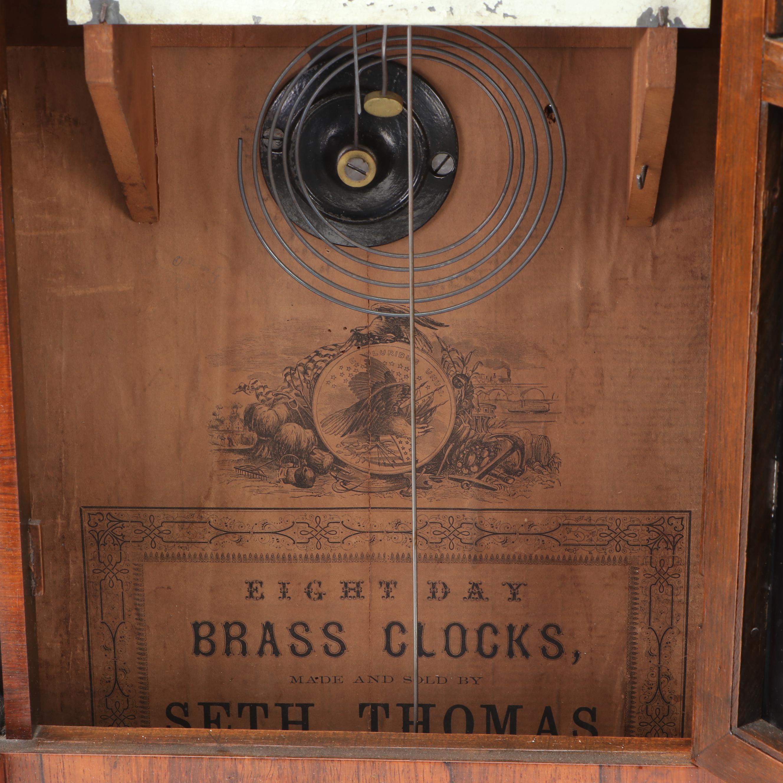 Seth Thomas 8 Day Pillar Mantel Clock with Reverse Glass Painting