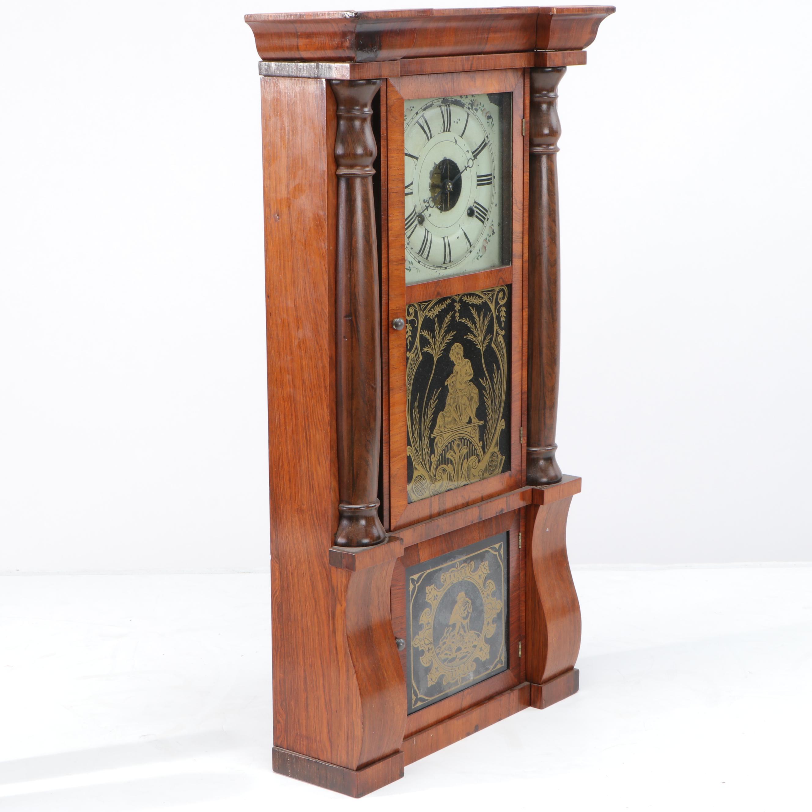 Seth Thomas 8 Day Pillar Mantel Clock with Reverse Glass Painting
